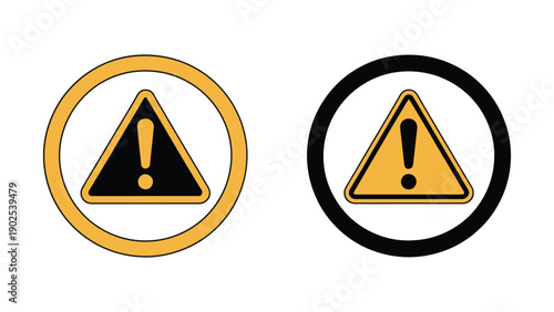 Triangular warning signs with exclamation mark hazard symbols in black and yellow, caution safety alert icons for risk communication, danger signage, and industrial workplace safety illustration 