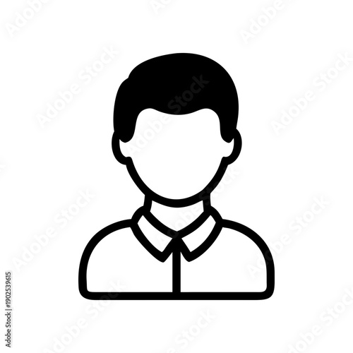 Simple black and white icon of a person with a collared shirt.