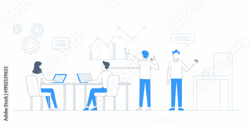 Team collaboration and data analysis in a modern office environment