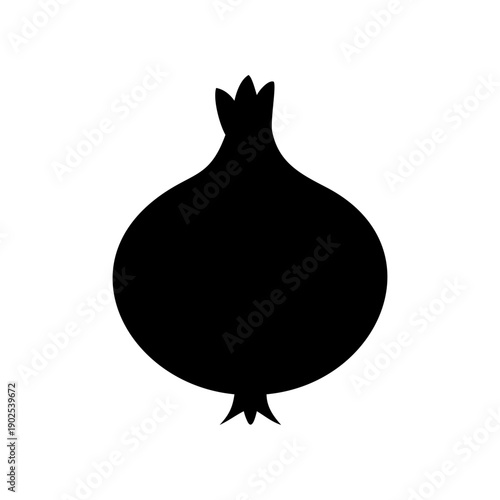 A simple black silhouette of an onion on a white background.