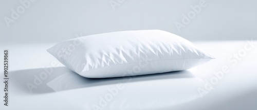 The Pillow on a Minimal White Surface with Soft Reflection and Studio Lighting
