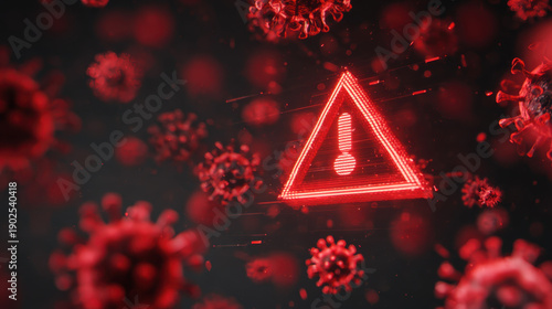 Virus infection warning triangle red danger alert background medical health disease pandemic outbreak contamination caution hazard biohazard