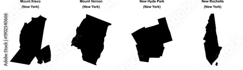 Mount Kisco, Mount Vernon, New Hyde Park, New Rochelle outline maps