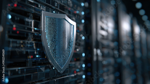 Cyber security shield server data center protection network firewall defense technology digital