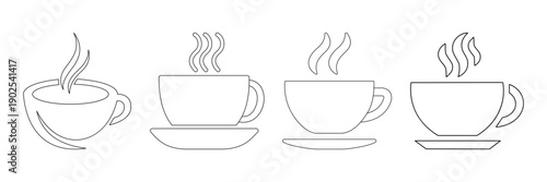 Coffee Cup & Mug Silhouette Icon Set – Hot Beverage Vector Symbols with Steam for Cafe, Tea & Espresso Design