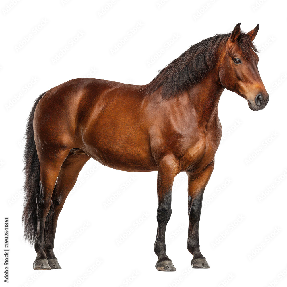 Obraz premium Side view of a brown horse standing isolated on transparent background