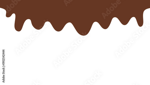 Melted chocolate or syrup drips isolated on a white background. Flowing liquid chocolate border element. A sweet brown syrup or sauce that melts and drips.