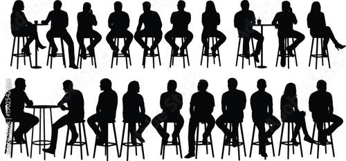 Silhouette people sitting on bar stools at counter