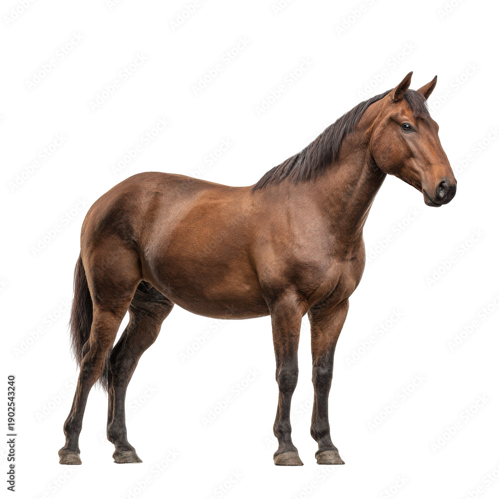 Fototapeta premium Side view of a brown horse standing isolated on transparent background