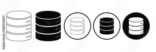 Database Storage Cylinder Icon – Flat Solid & Outline Vector Data Server Symbol Isolated