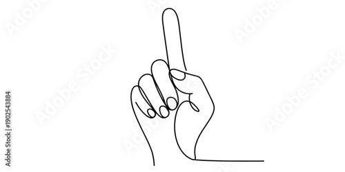 A continuous line drawing illustration of a hand making a pointing gesture with the index finger up Vector, illustration