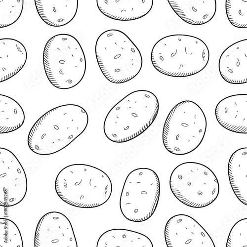 Seamless pattern of hand drawn potato illustrations on a white background