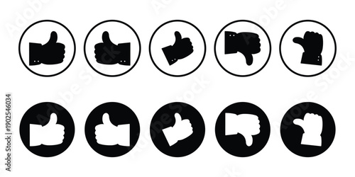 Thumbs Up & Thumbs Down Icon Set – Like, Dislike and Feedback Symbols Vector Illustration