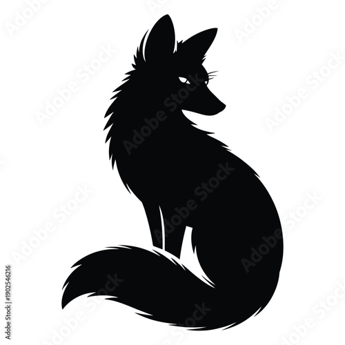 Fox sitting with bushy tail wrapped Vector, Silhouette, Illustration