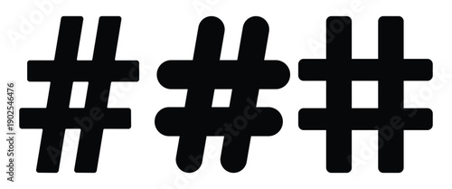Hashtag Icon Set – Line, Silhouette, Sketch & Gradient Social Media Symbol Vector