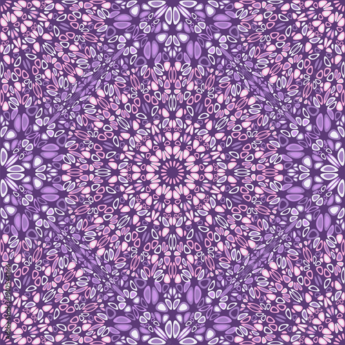 Seamless violet mandala flower ornament pattern - abstract purple psychedelic bohemian vector background