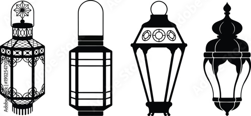 Ramadan Kareem Greeting Banner Vector Illustration with Mosque Silhouette and Crescent Moon on Night Sky Background