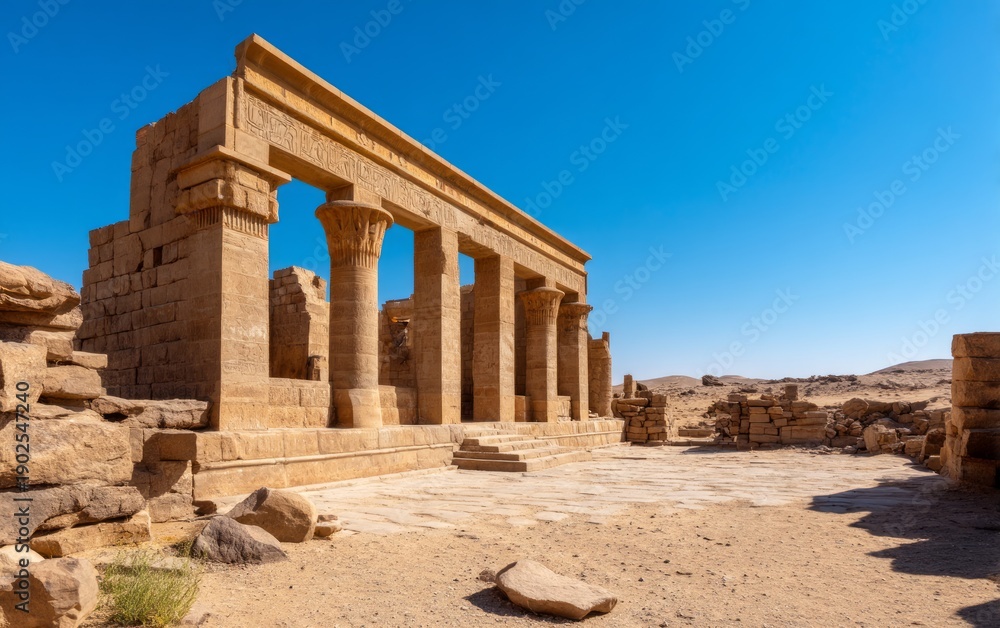 Fototapeta premium Ancient Ruins in a Desolate Landscape Under a Clear Blue Sky