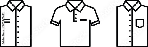 Shirt and polo outline icon set casual clothing apparel fashion tops vector illustration isolated collection minimalist line symbols