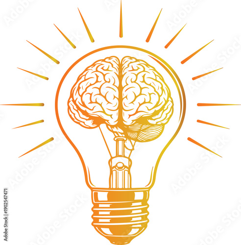 Innovative idea with brain inside glowing light bulb for creative solutions