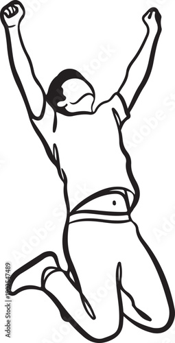 Successful Man Jumping Line Art Illustration Icon