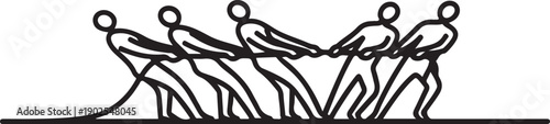 Tug of War Teamwork Line Art Icon Vector Illustration
