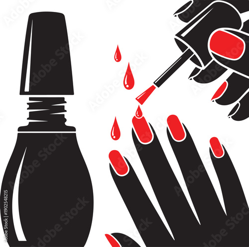 Nail polish bottle with hand applying color to fingernails