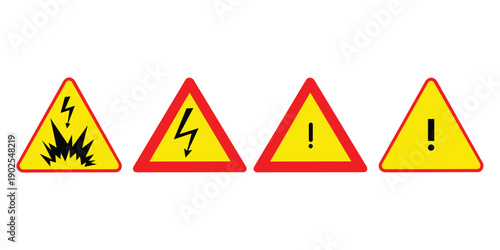 Hazardous Material & High Voltage Warning Icon Set – Danger, Caution, and Safety Symbols Vector