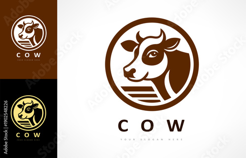 Cow head logo vector. Animal design