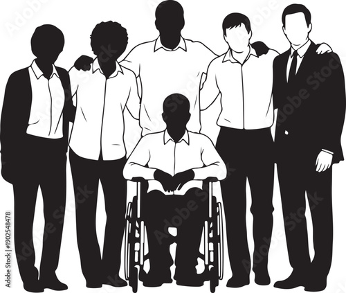 Business Team Diversity and Inclusion Silhouette with Wheelchair