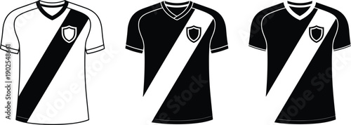 Soccer jersey illustration sports uniform football shirt diagonal stripe design black and white team apparel vector collection