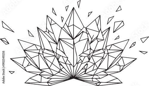 Geometric Crystal Lotus Flower Line Art Vector Illustration