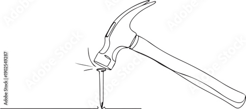 Minimalist Hammer and Nail Continuous Single Line Art Vector Illustration