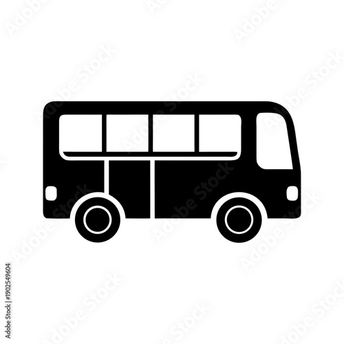 A simple black silhouette of a bus on a white background.