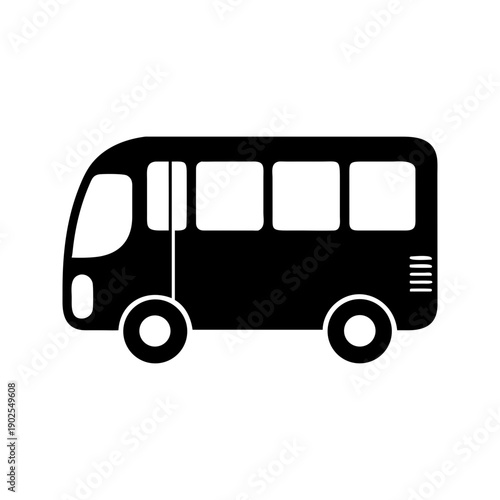 A simple black silhouette of a bus on a white background.