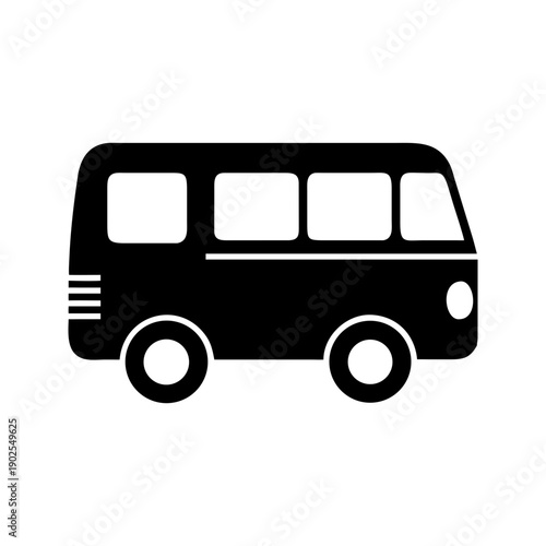 A simple black silhouette of a bus on a white background.