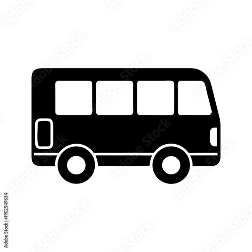 A simple black silhouette of a bus on a white background.