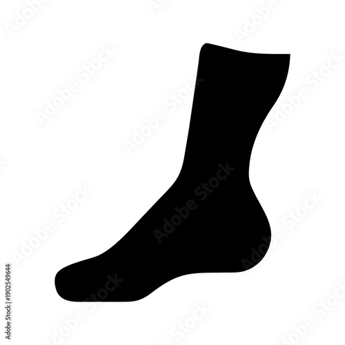 A simple black sock silhouette on a white background for design use.