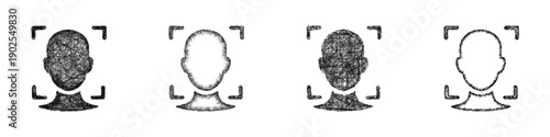 Sketch face recognition icon design set