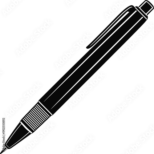 Black ballpoint pen vector illustration isolated on white background, simple office stationery icon for writing, education, business and note taking design