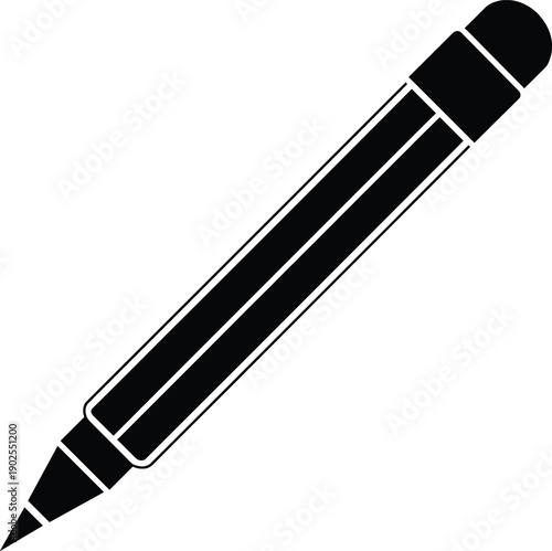 Black pencil icon vector isolated on white background, simple stationery illustration for writing, drawing, education, school supplies and office design elements