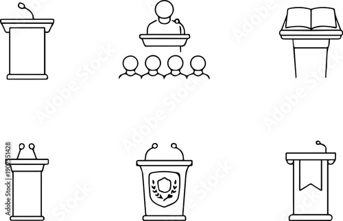 Podiums, speakers and public speech icons.
