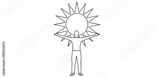 Simple line drawing of a person with a sun like halo above their head