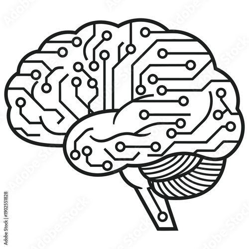 The intersection of human brain and technology in a simple illustration