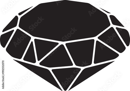 Black Diamond Gemstone Icon Vector Silhouette on White Background