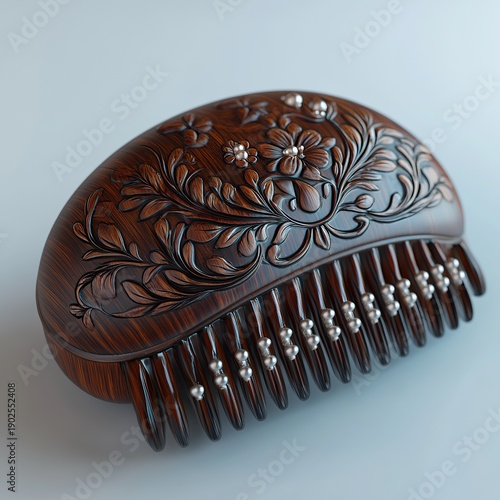 Elegant vintage hair comb with carved pattern, classic beauty accessory isolated on white background