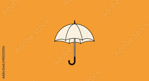 Simple White Umbrella Illustration on Orange Background.