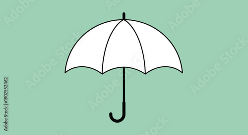 Simple White Umbrella Open Against Green Background.