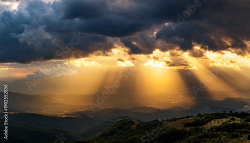 Dramatic Storm Clouds With Golden Light Bursting Through The Center