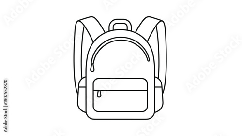 Simple line drawing of a school backpack with multiple compartments and straps suitable for educational and travel illustrations.